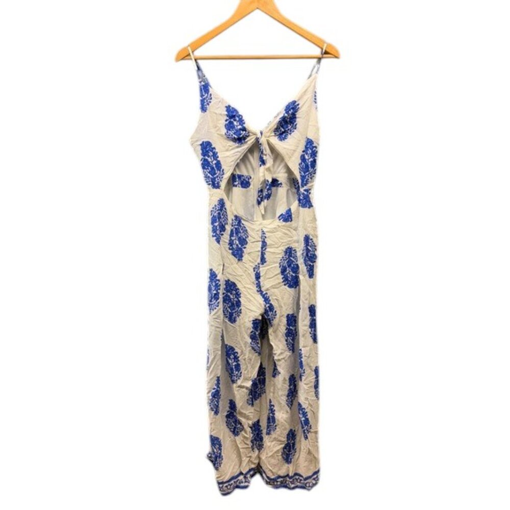 Mahina Floral Cutout Jumpsuit Women’s White Tie Front Sleeveless Size Large‎